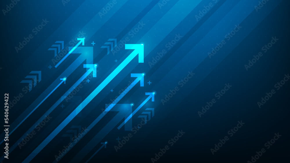 business digital growth arrow up to success on blue dark background ...