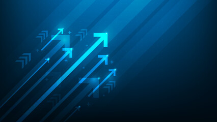 business digital growth arrow up to success on blue dark background. investment graph technology cir