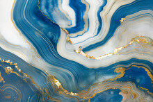 Abstract Background, White And Blue Marble With Gold Glitter Veins, Fake Stone Texture, Painted Artificial Marbled Surface. Fluid Art. 3D Rendering