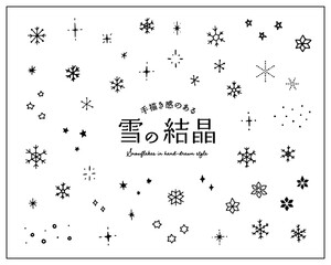 Wall Mural - 雪の結晶の手描きイラストのセット　冬　アイコン　手書き　キラキラ　星　飾り　装飾　クリスマス　背景