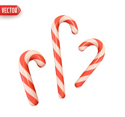 Wall Mural - Christmas Candy cane red and white color. Realistic 3d cartoon style design. Xmas Holiday decoration object. Festive decorative element. Isolated on white background. vector illustration