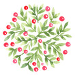 © beelaa - green leaves and wild berry wreath watercolor for decoration on Christmas holiday events.