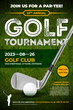 Golf tournament poster template with golf club and ball