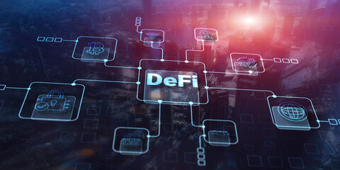 DeFi Decentralized Finance. Technology blockchain cryptocurrency concept