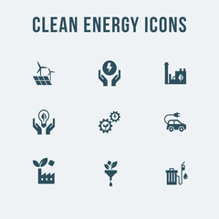 Wall Mural - Set of eco vector icons in flat style. Eco collection with various icons on the theme of ecology and green energy. Isolated, editable and scalable icons.