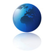 © bagotaj - Simple Isolated Blue Earth Globe Design with Reflection on White Background - Europe, Africa, Middle East Side - Vector Template with Copyspace for Web, Poster, Placard, Flyer or Cover Designs
