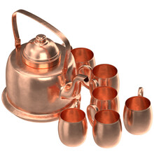 3d Rendering Illustration Of Copper Kettle And Mugs