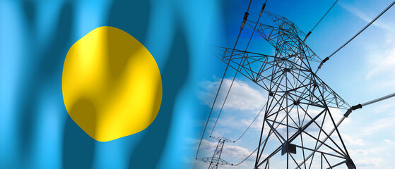 Palau - country flag and electricity pylons - 3D illustration
