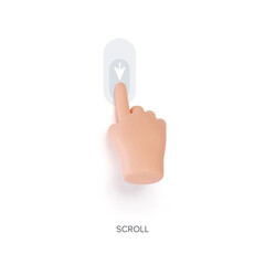 Wall Mural - hand touchscreen gesture. vector 3d hand actions icon on touch screen like scroll down. touchscreen 