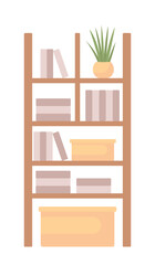 Wall Mural - Shelving unit with stuff semi flat color vector object. Rack for office. Editable element. Full sized item on white. Furniture simple cartoon style illustration for web graphic design and animation