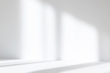 Fototapete - Abstract white studio background for product presentation. Empty room with shadows of window. Display product with blurred backdrop.