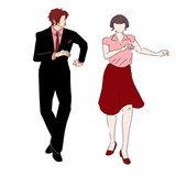 Fototapeta  - スーツの男性とダンスをする女性　赤