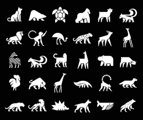 Wall Mural - Animals logos collection. Animal logo set. Isolated on Black background	