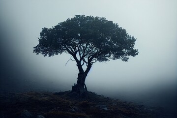 tree in fog