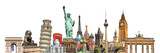Fototapeta Big Ben - World landmarks and famous monuments collage isolated on panoramic transparent background, international travel, study and business, png file