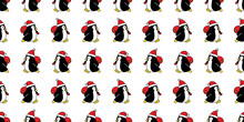 Penguin Seamless Pattern Christmas Santa Claus Hat Running Bird Vector Duck Cartoon Repeat Wallpaper  Tile Background Gift Wrapping Paper Illustration Design Scarf Isolated