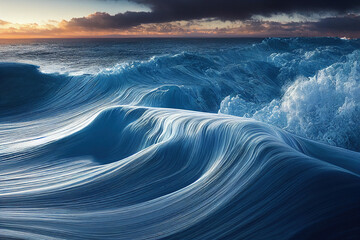 High Detail Wave of Sea. Abstract Blue Scenery. Beautiful Background. For Web, UI, Novel, Game, AD, Wallpaper.