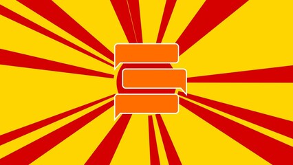 Wall Mural - Discussion symbol on the background of animation from moving rays of the sun. Large orange symbol increases slightly. Seamless looped 4k animation on yellow background