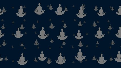 Wall Mural - Yoga symbols float horizontally from left to right. Parallax fly effect. Floating symbols are located randomly. Seamless looped 4k animation on dark blue background