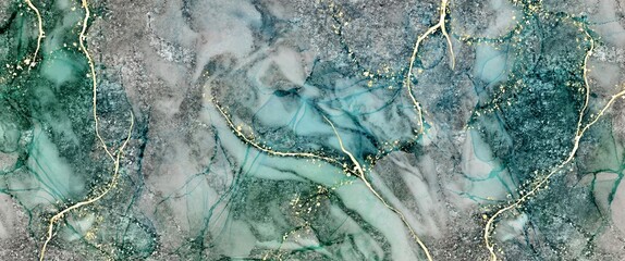 Wall Mural - alcohol ink background with marble texture, soft watercolour warm texture, golden kintsugi veins, bl