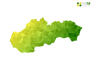 Vector Slovakia map green and yellow polygon triangle mosaic with white background. style gradient.