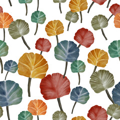 Poster - Seamless pattern overlapping colorful leaves art.