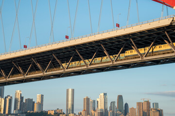 Wall Mural - Rail bridge and urban skyline, Chongqing, China