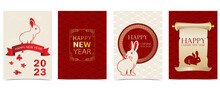 Gold Red Chinese New Year Card With Rabbit,flower,lunar