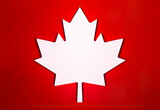 Fototapeta Kwiaty - White maple leaf on a red background. The Canadian symbol, icon.