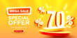 Mega sale special offer, Neon 70 off sale banner. Sign board promotion. Vector