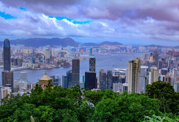 Wall Mural - Horizontal view of Hong Kong Scene with clouds