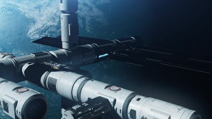 Wall Mural - A new space station in space orbiting the Earth. a concept on the theme of space exploration and technological progress