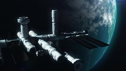 Wall Mural - A new space station in space orbiting the Earth. a concept on the theme of space exploration and technological progress
