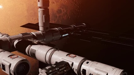 Wall Mural - the world's first space station orbiting mars. the concept of near-future space technology and the c