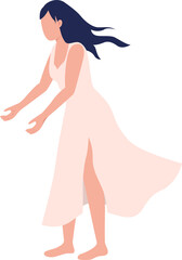 Canvas Print - Young woman in fluttering dress semi flat color raster character. Standing figure. Full body person on white. Relax in summer simple cartoon style illustration for web graphic design and animation