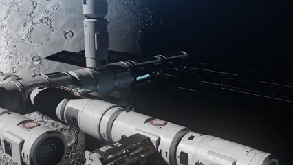 Wall Mural - the space station orbiting the moon. the concept of technology and progress in the space industry an