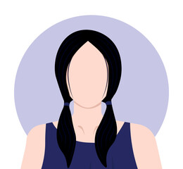 Flat vector illustration of a young woman with two ponytails