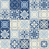 Fototapeta Kuchnia - Azulejo blue spanish portuguese style ceramic tiles, vintage symmetrical pattern for wall decoration, vector illustration for design