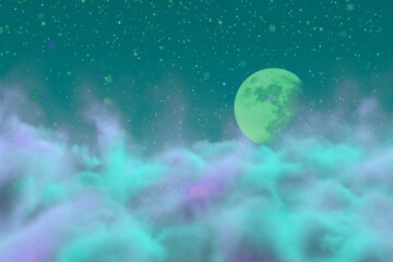 Wall Mural - Abstract background creative illustration of mystic heaven with moon with snowflakes you can use for any design purposes