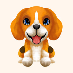 Wall Mural - Watercolor Beagle Dog Cartoon isolated on a white background
