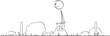 Person Carrying Petrol or Gas Can on the Road, Vector Cartoon Stick Figure Illustration
