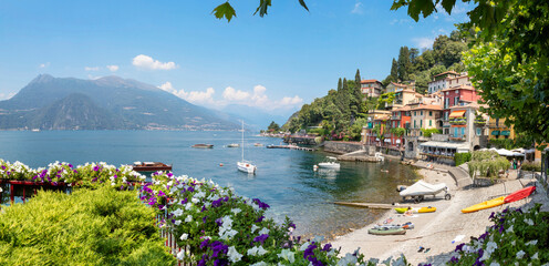 Wall Mural - Bellano - The panorama town and the como lake.