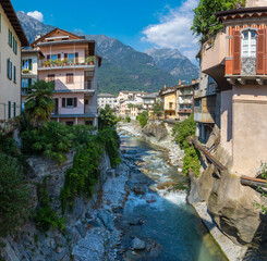 Wall Mural - Chiavenna town over the Mera river