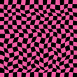 Wavy chess board vector seamless pattern. Black and pink check board background.