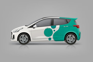 Wall Mural - Company Car mockup and wrap decal for livery branding design and corporate identity. Abstract green graphics Wrap, sticker and decal design for services van and racing car