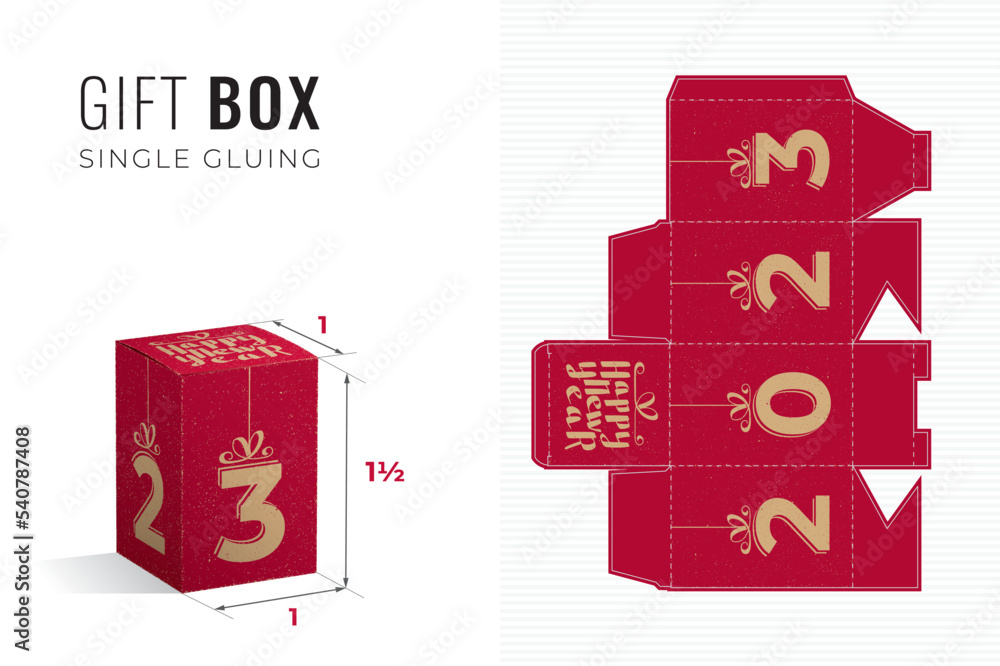 Happy New Year 2023 Gift Box Die Cut One and Half Height Template with ...