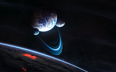 Wall Mural - Deep space planets, space dust. Science fiction. Elements of this image furnished by NASA