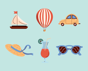 Poster - six travel vacations icons