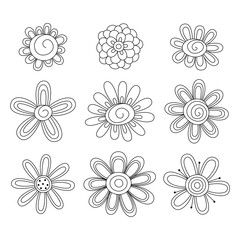 Wall Mural - Hand-drawn set of doodled flowers