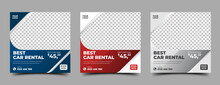 Set Of Modern Square Banner Template Design For Car Rental Promotion. Usable For Social Media Post And Web Ads.